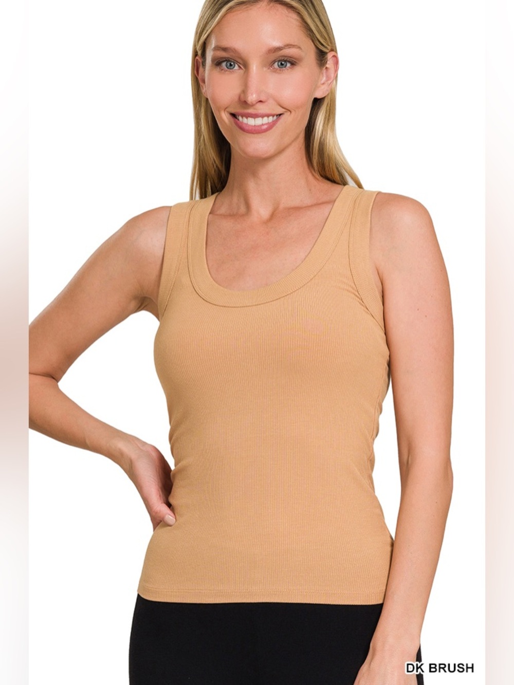 Zenana RIBBED SCOOP NECK TANK TOP